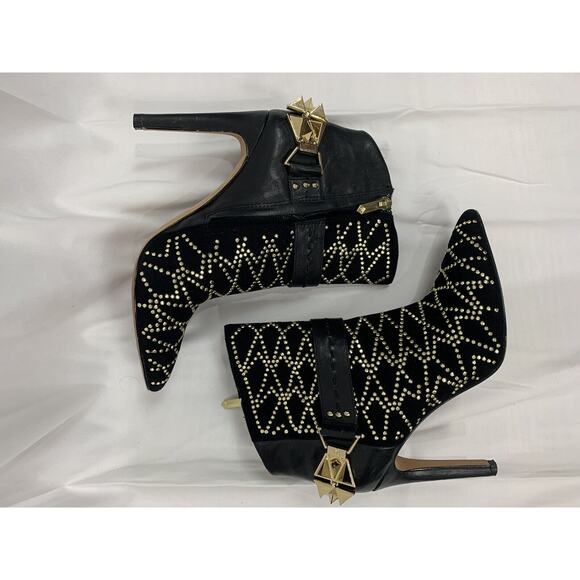Sam Edelman Mila Bootie Black Gold Studded Ankle Boot High Stiletto Heel 6 - Picture 7 of 7